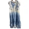 Blue and white tie-dyed ruffled edge cool silk-stored linen dress for women's wear, floral style Item Picture